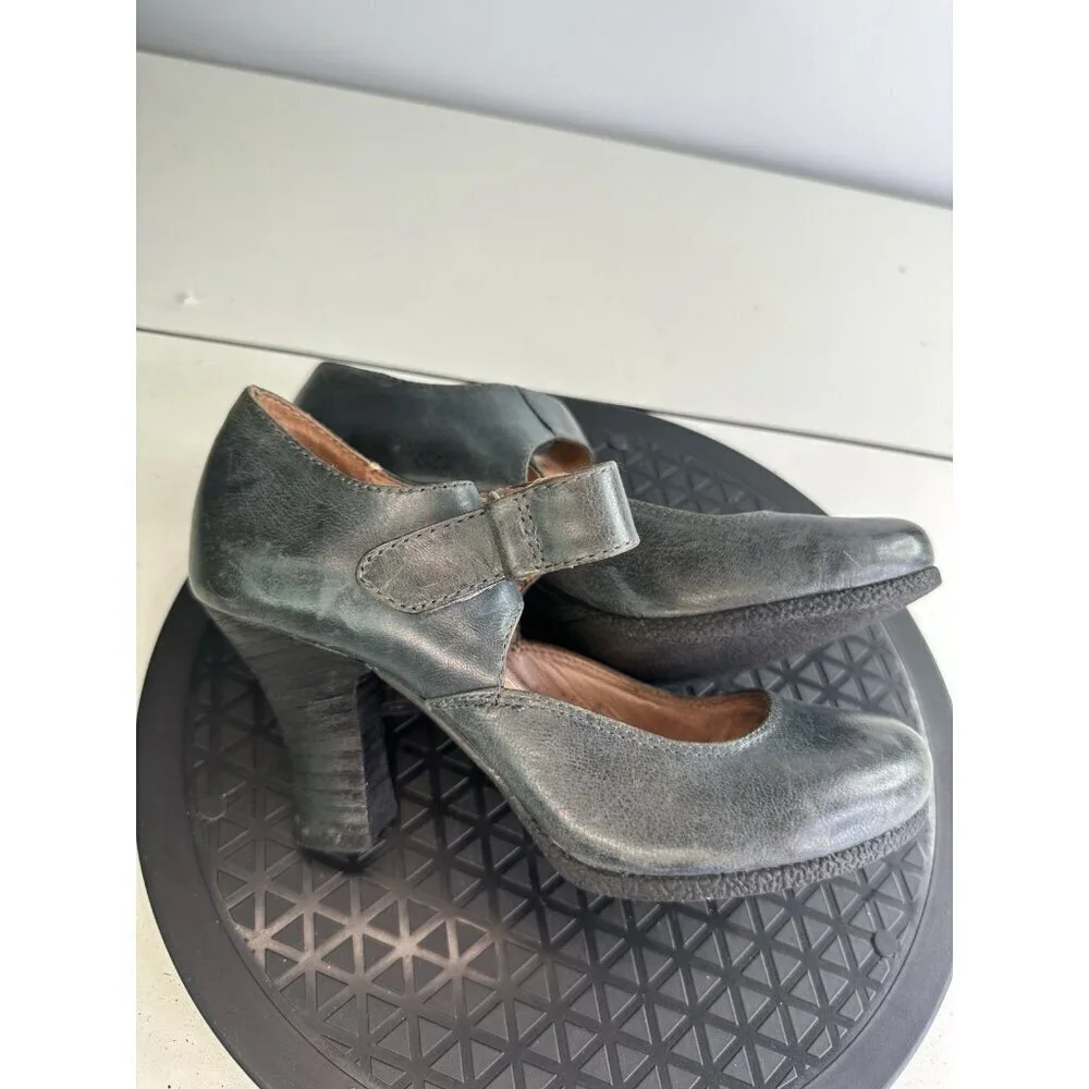 Miz Mooz Kora Gray Leather Mary Jane Heels Chunky Heel Sz 36/6 Twee Lagenlook